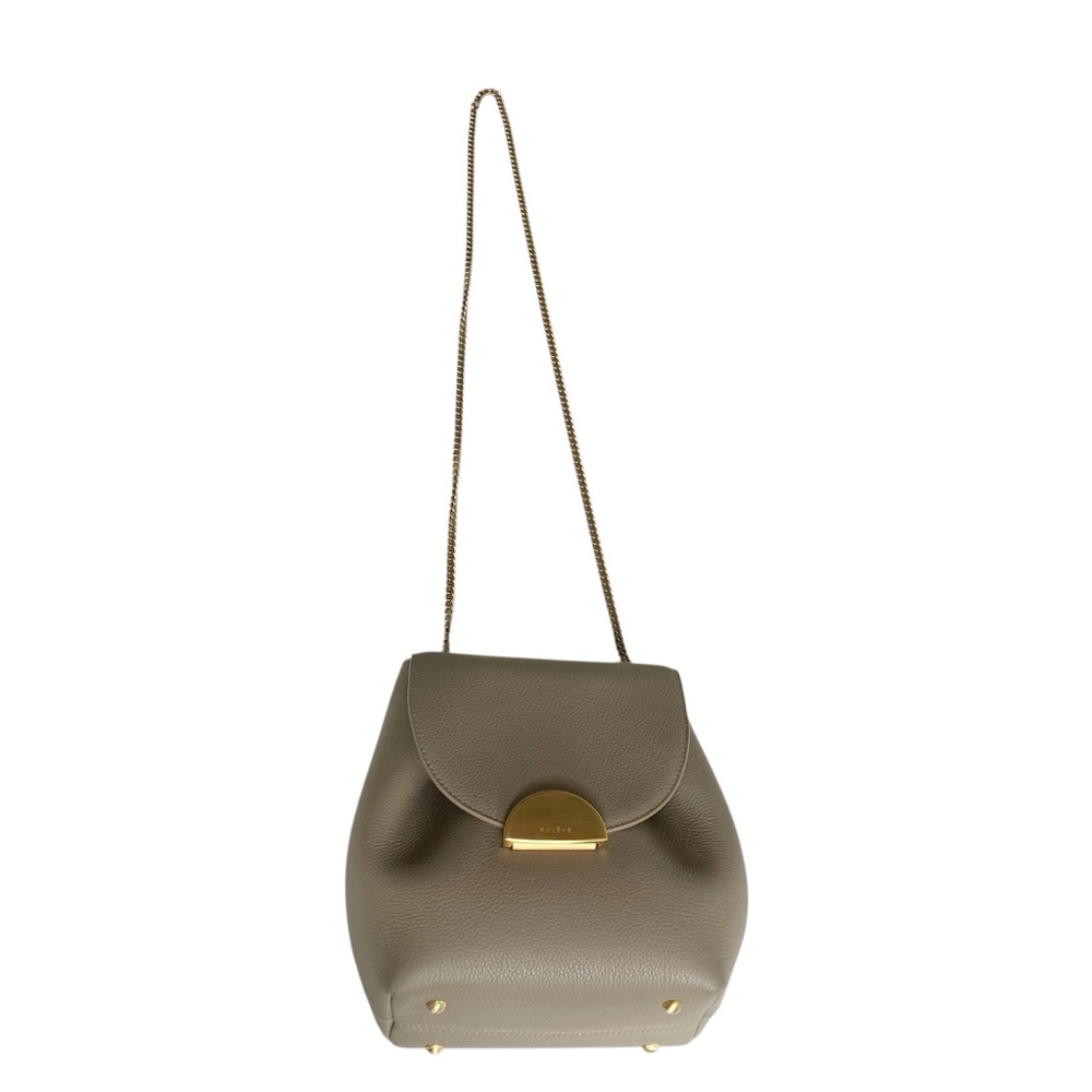 Polene Numero Un Mini Crossbody Bag Taupe Gray Leather Gold Chain Strap Shoulder